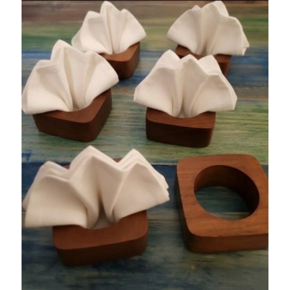 New Napkin Rings Solid Wood Set Of 6